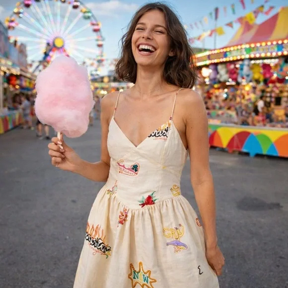 RHODE Sophie Linen Midi Dress Musical Print NWT Size 12 - Picture 11 of 16